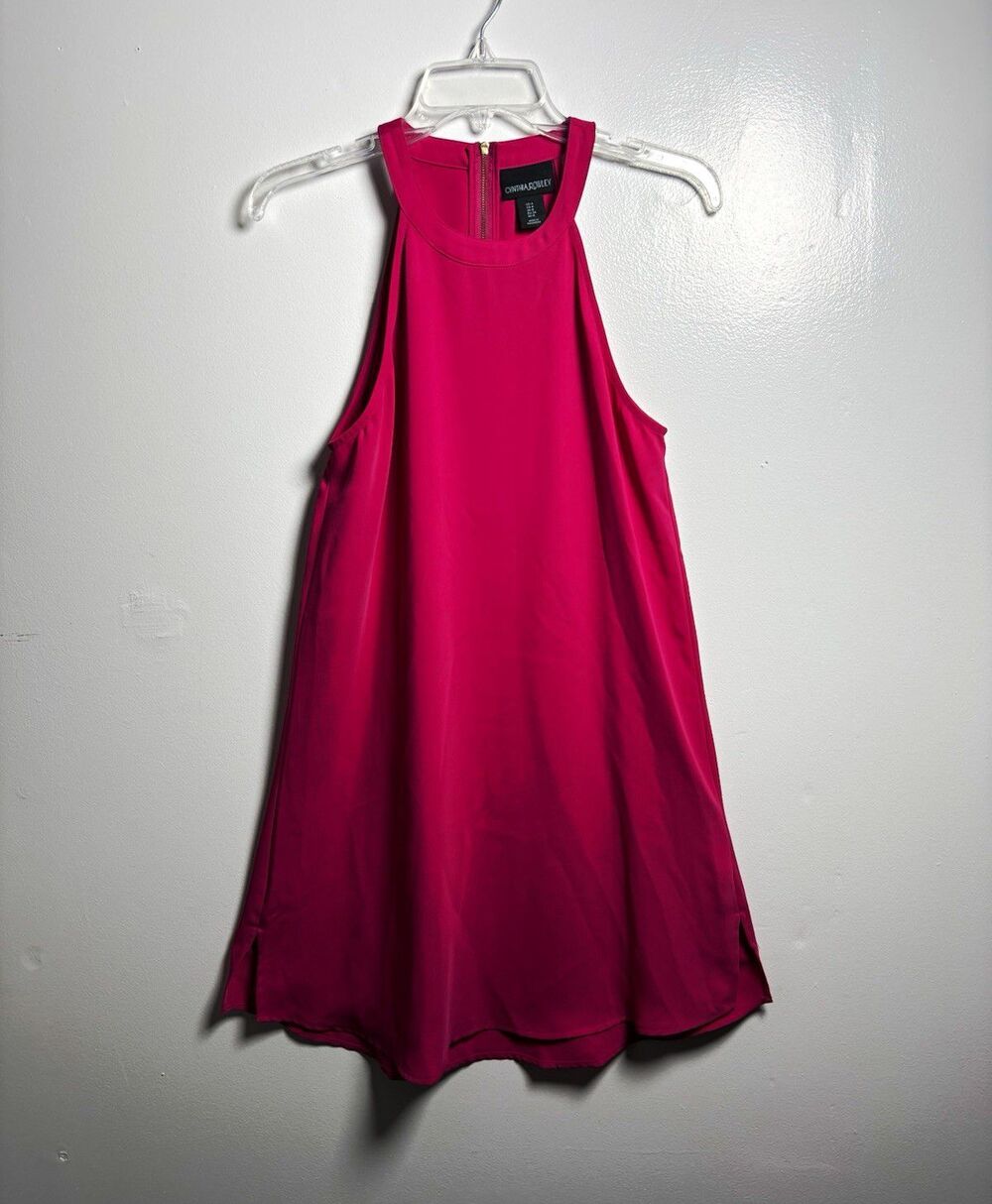 Cynthia Rowley Women 4 Pink Sleeveless Racerback Zip Neck Tank Lightweight Dress
